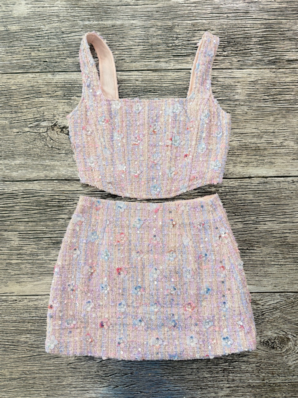 Altar'd State Pastel Pink Tweed Sequin Set - Picture 7 of 11